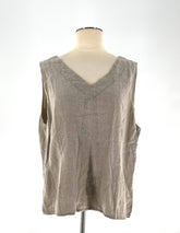 Womens Size Large Tank Tops By Flax Short Sleeve 100% Linen Top Beige V-Neck - TheRealThreads